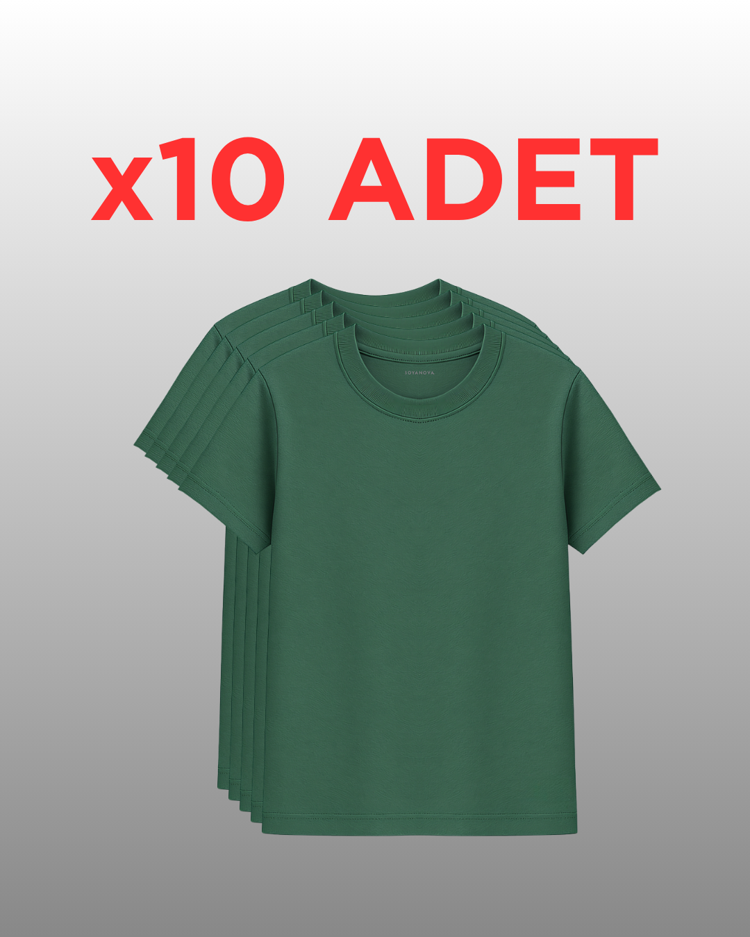 10lu Regular Fit Basic Tişört Seti - %100 Pamuk - Yeşil, Siyah, Beyaz, Kiremit