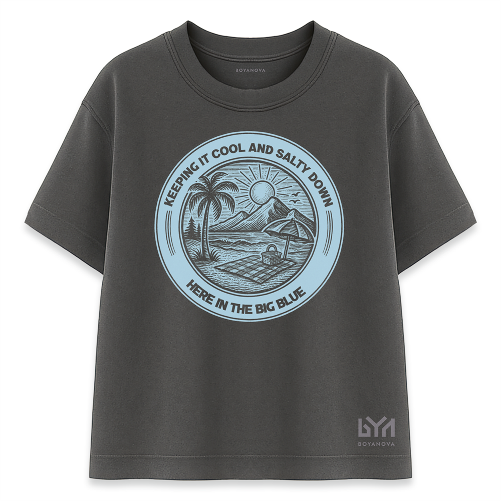 Big Blue Manzara Yuvarlak Logo Füme Oversize Tişört