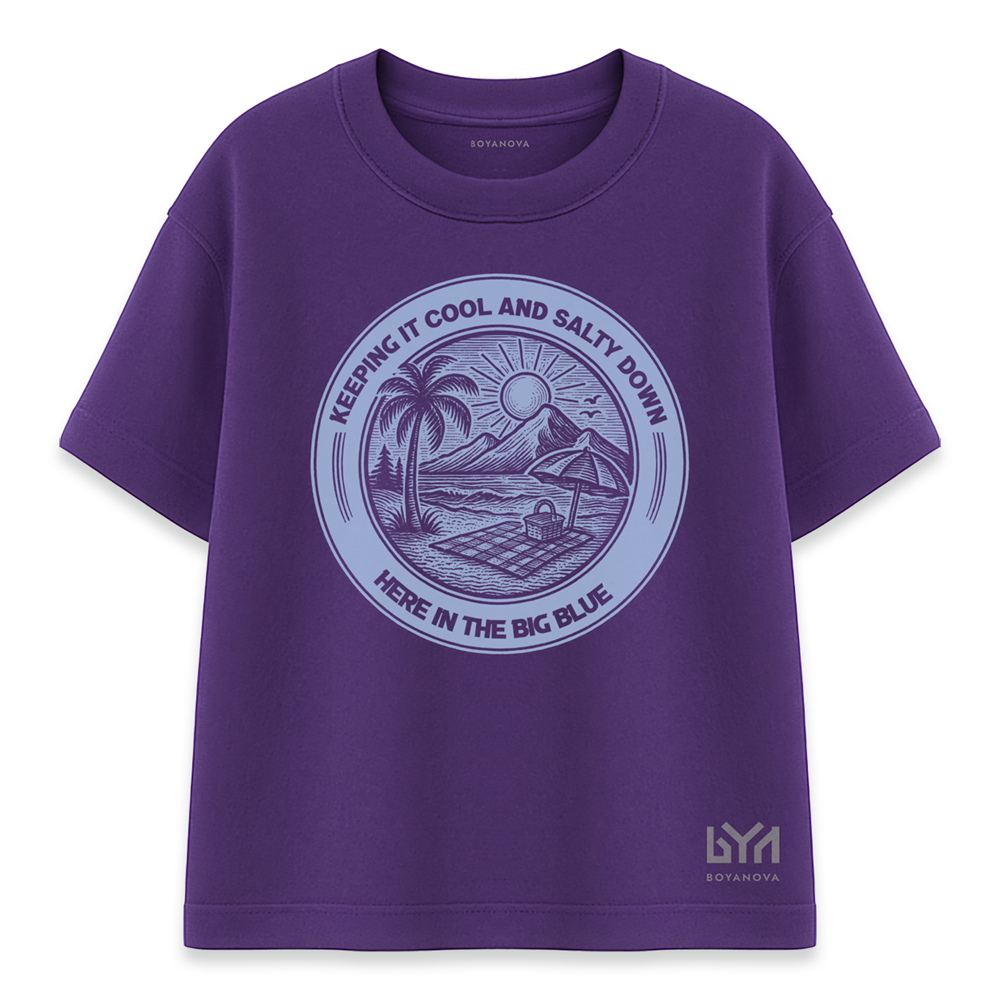 Big Blue Manzara Yuvarlak Logo Mor Oversize Tişört