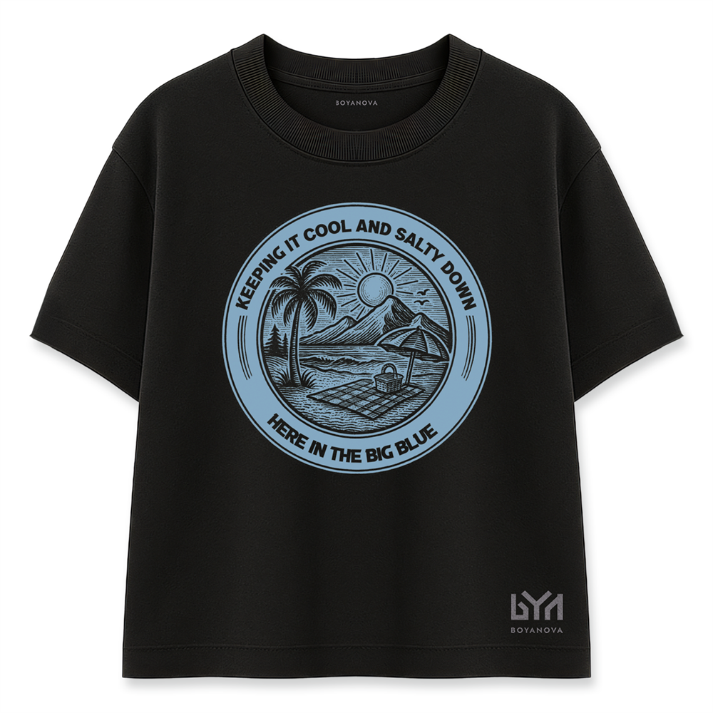 Big Blue Manzara Yuvarlak Logo Siyah Oversize Tişört