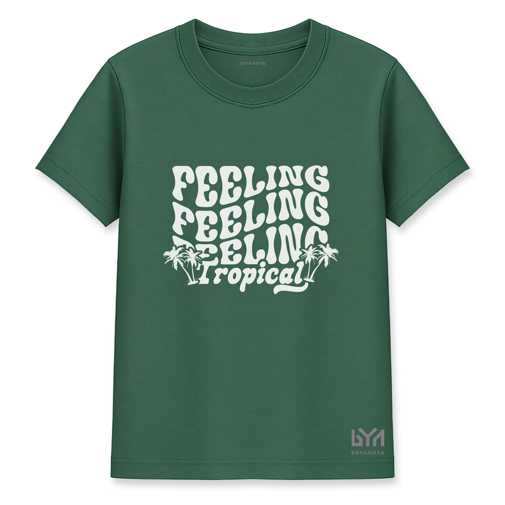Feeling Tropical Kadın Basic Yeşil Tişört