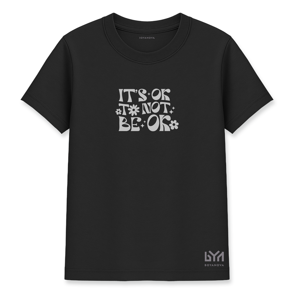 Its Ok Not Ok Kadın Basic Siyah Tişört