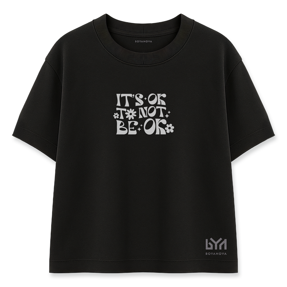 Its Ok Not Ok Kadın Oversize Siyah Tişört