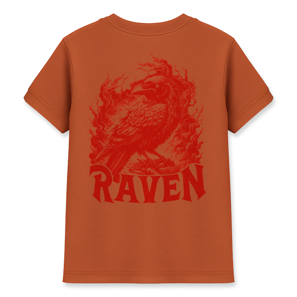 Kırmızı Kuzgun RAVEN Baskılı Kiremit Basic Tişört