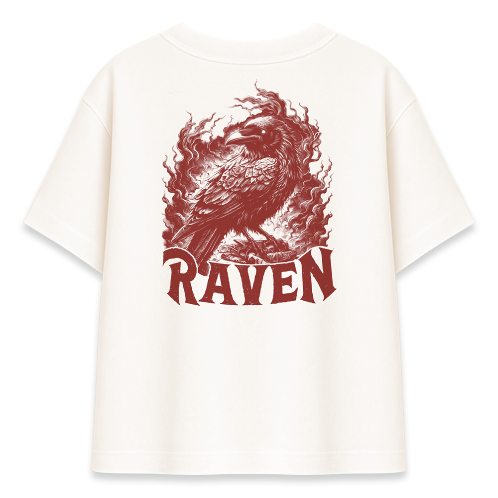 Kırmızı Kuzgun RAVEN Baskılı Şeker Oversize Tişört