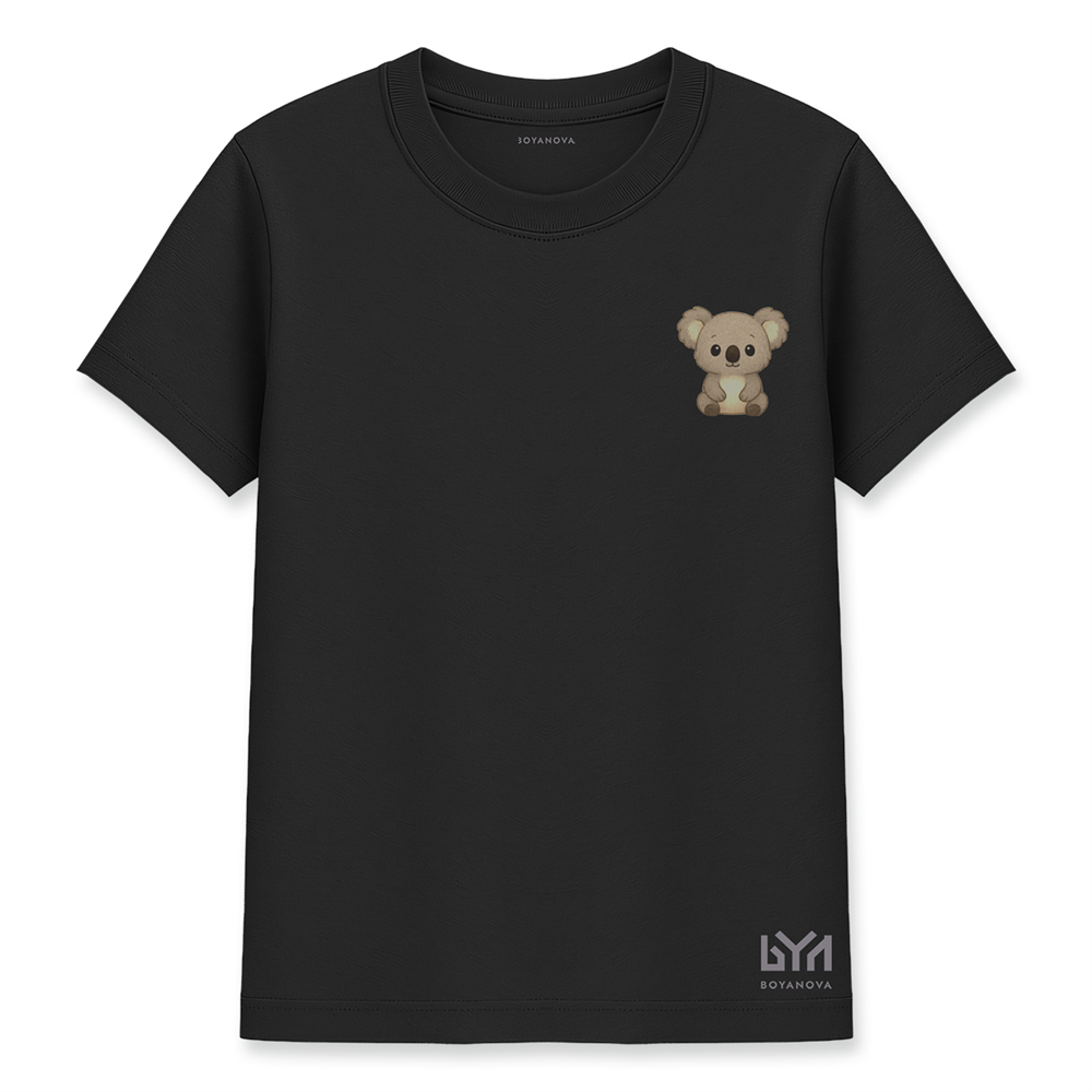 Koala Figürlü Siyah Basic Tişört