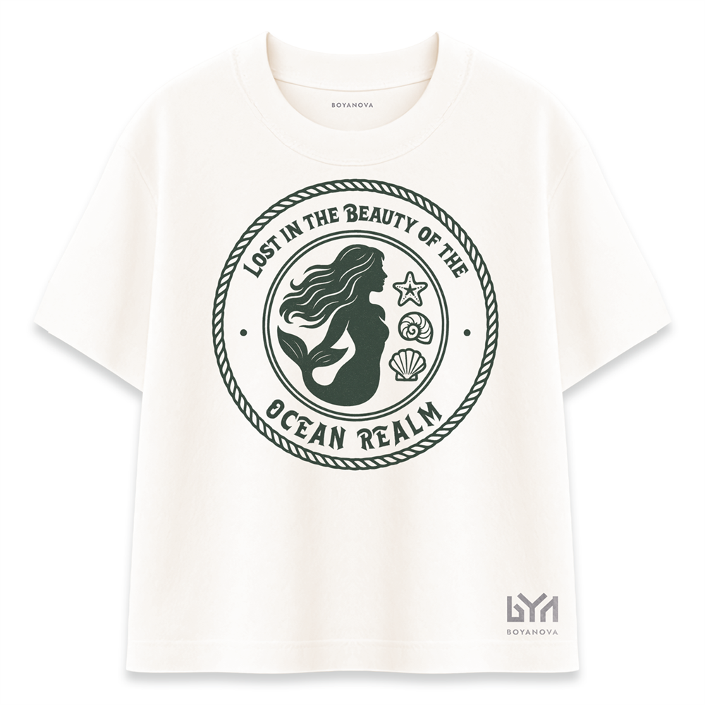 Ocean Realm Deniz Kızı Desenli Şeker Oversize Tişört