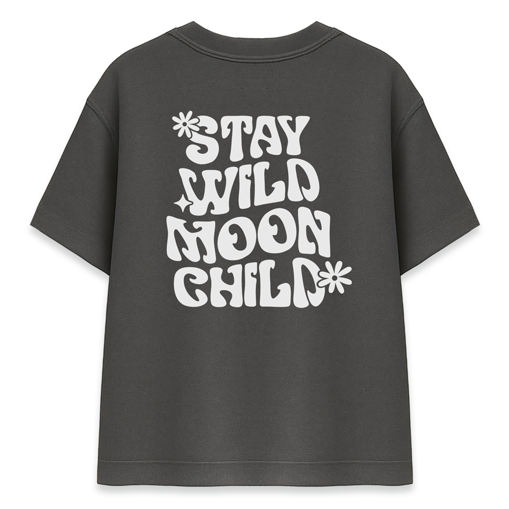 Stay Wild Moon Child Kadın Oversize Füme Tişört