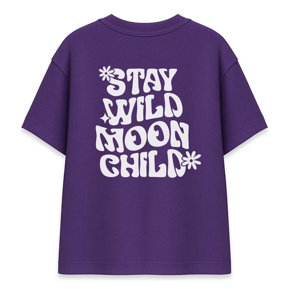 Stay Wild Moon Child Kadın Oversize Mor Tişört