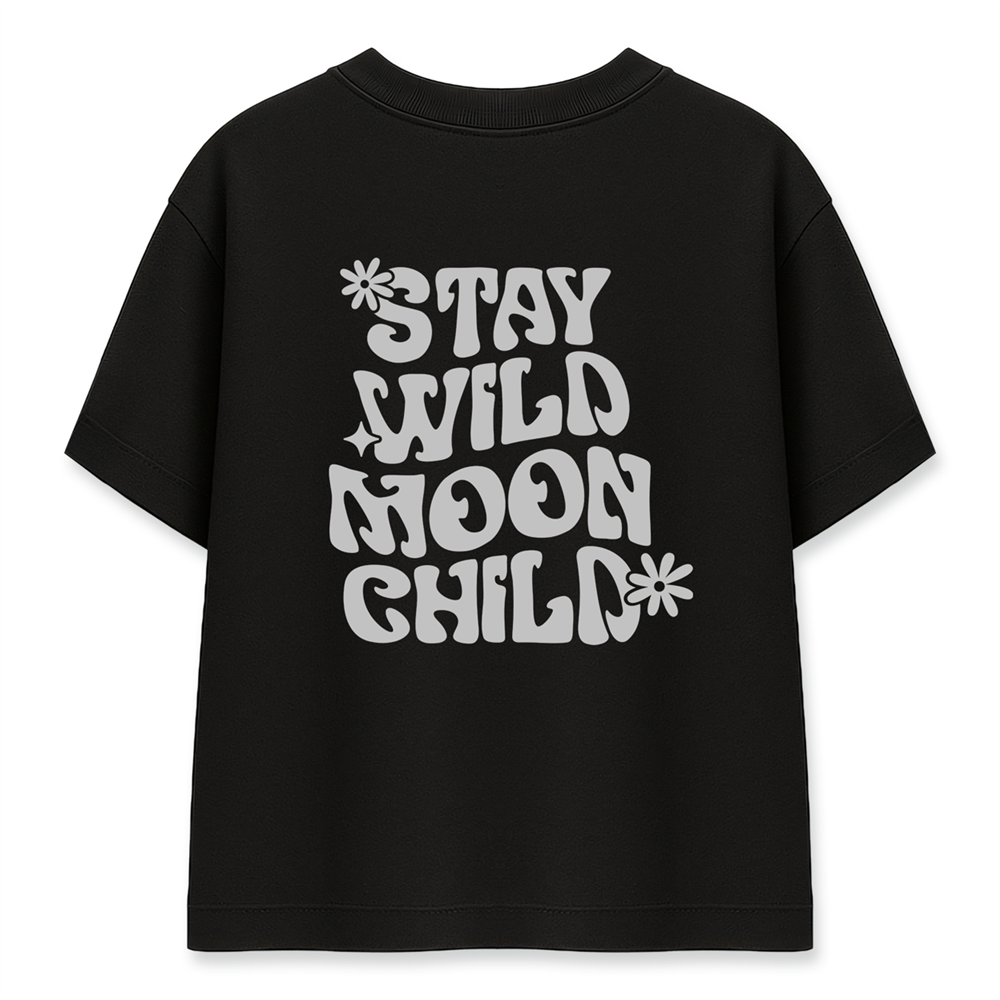 Stay Wild Moon Child Kadın Oversize Siyah Tişört