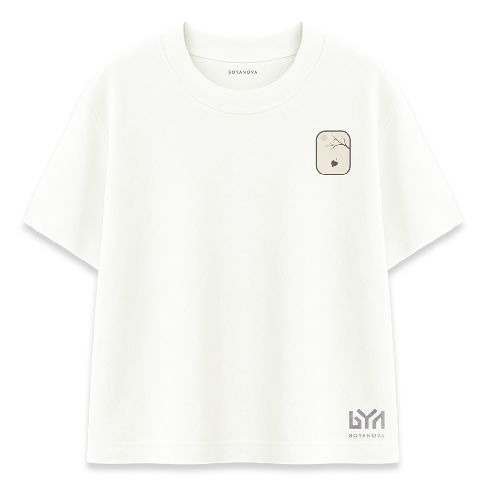 Yaprak Dökümü Temalı Minimal Ekru Oversize Tişört