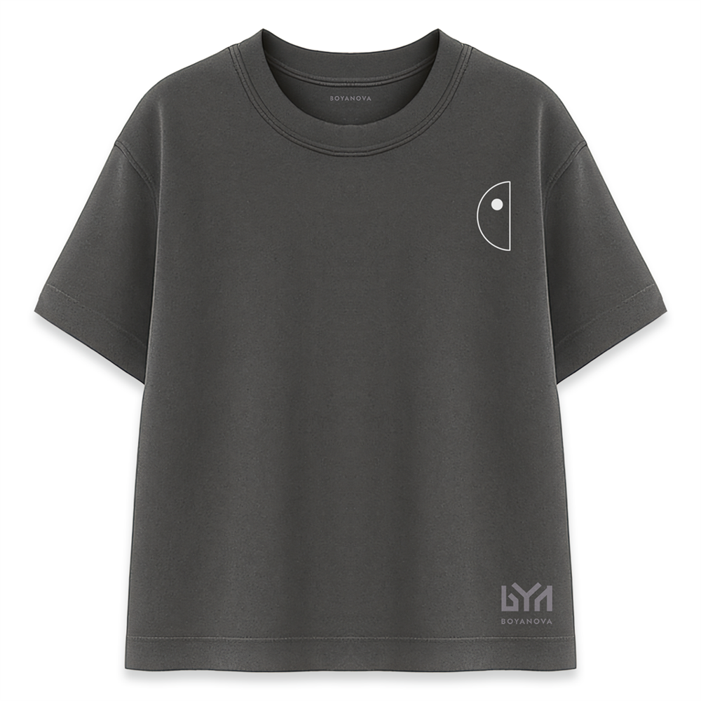Yarım Daire Minimal Çizim Füme Oversize Tişört