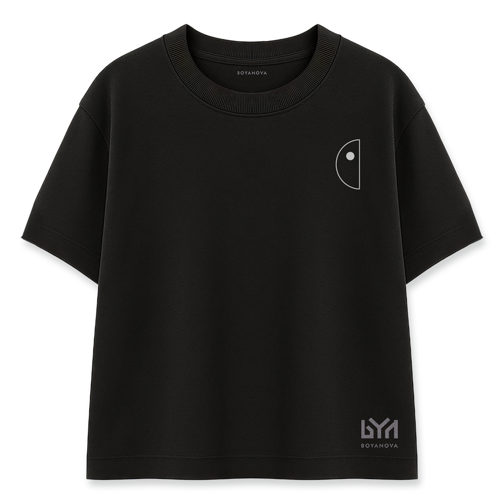 Yarım Daire Minimal Çizim Siyah Oversize Tişört
