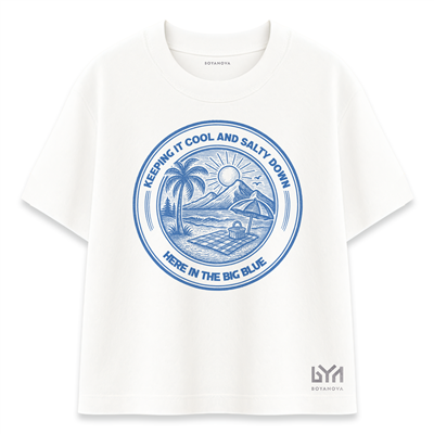 Big Blue Manzara Yuvarlak Logo Beyaz Oversize Tişört