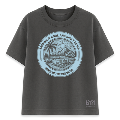 Big Blue Manzara Yuvarlak Logo Füme Oversize Tişört