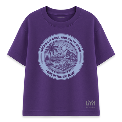 Big Blue Manzara Yuvarlak Logo Mor Oversize Tişört