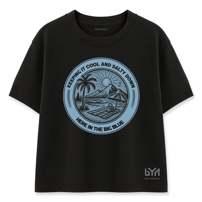 Big Blue Manzara Yuvarlak Logo Siyah Oversize Tişört