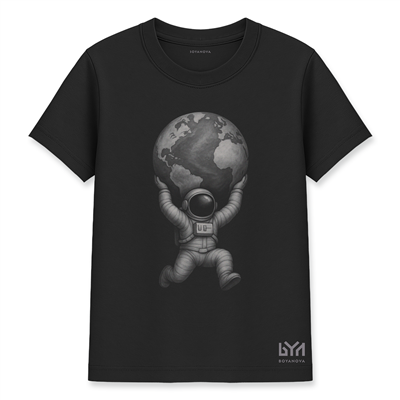 Dünya Taşıyan Astronot Siyah Basic Tişört
