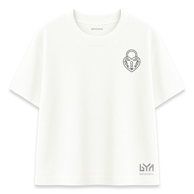 Kilitli Kalp Minimal Baskılı Ekru Oversize Tişört