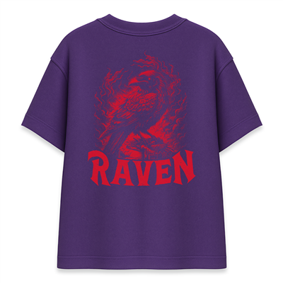 Kırmızı Kuzgun RAVEN Baskılı Mor Oversize Tişört