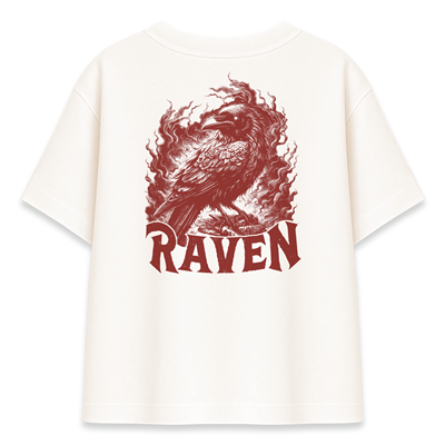 Kırmızı Kuzgun RAVEN Baskılı Şeker Oversize Tişört