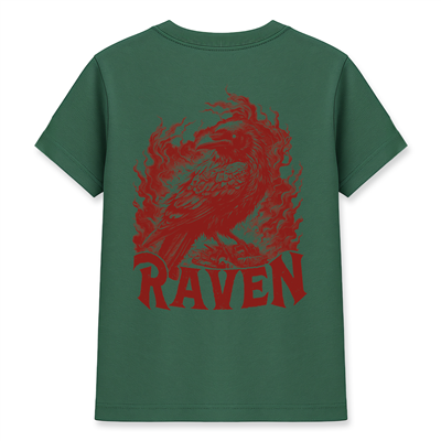 Kırmızı Kuzgun RAVEN Baskılı Yeşil Basic Tişört