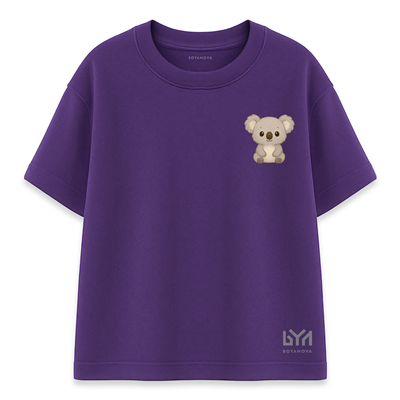 Koala Figürlü Mor Oversize Tişört