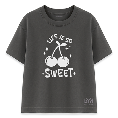 Life Is Kadın Oversize Füme Tişört