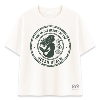 Ocean Realm Deniz Kızı Desenli Şeker Oversize Tişört