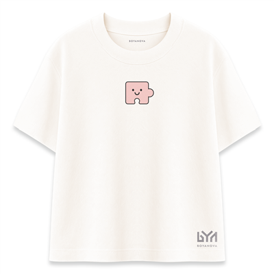 Pembe Yapboz Parçası Karakterli Şeker Oversize Tişört