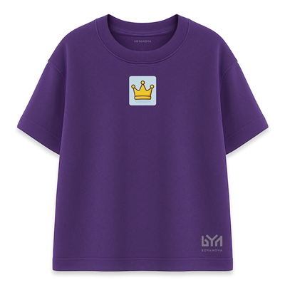 Sarı Taç Figürlü Unisex Mor Oversize Tişört