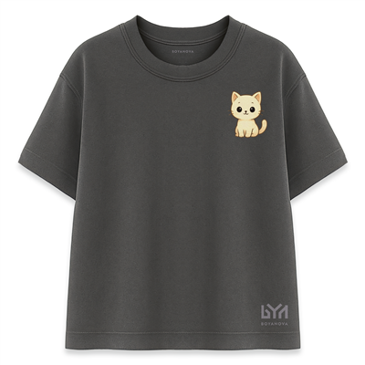 Sevimli Kedi Füme Oversize Tişört