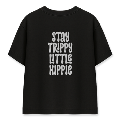 Stay Trippy Little Hippie Kadın Oversize Siyah Tişört
