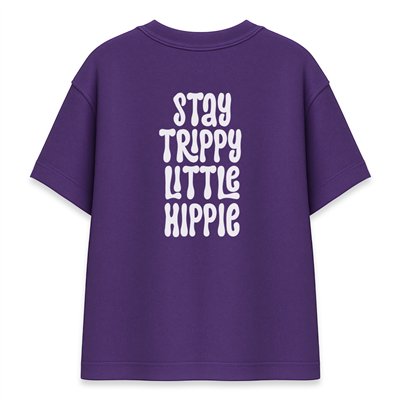 Stay Trippy Little Hippie Kadın Oversize Mor Tişört