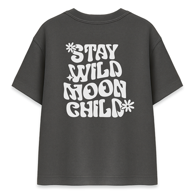 Stay Wild Moon Child Kadın Oversize Füme Tişört
