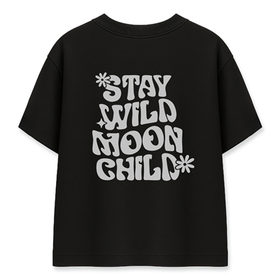 Stay Wild Moon Child Kadın Oversize Siyah Tişört