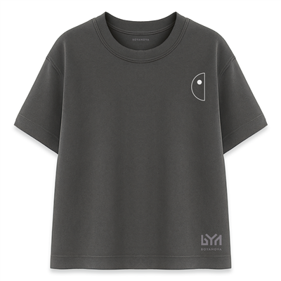 Yarım Daire Minimal Çizim Füme Oversize Tişört