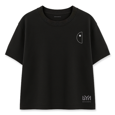 Yarım Daire Minimal Çizim Siyah Oversize Tişört