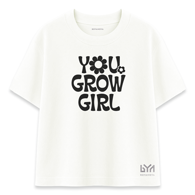 You Grow Girl Kadın Oversize Ekru Tişört