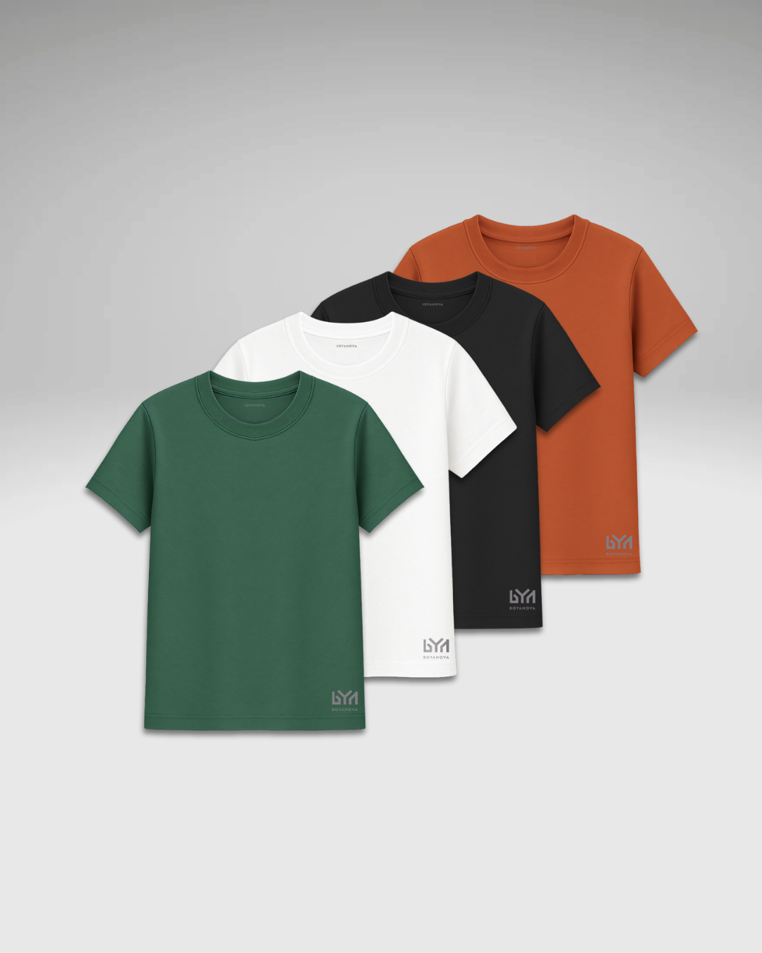 4 Renk Basic Tişört Seti Unisex – Siyah Beyaz Yeşil Kiremit
