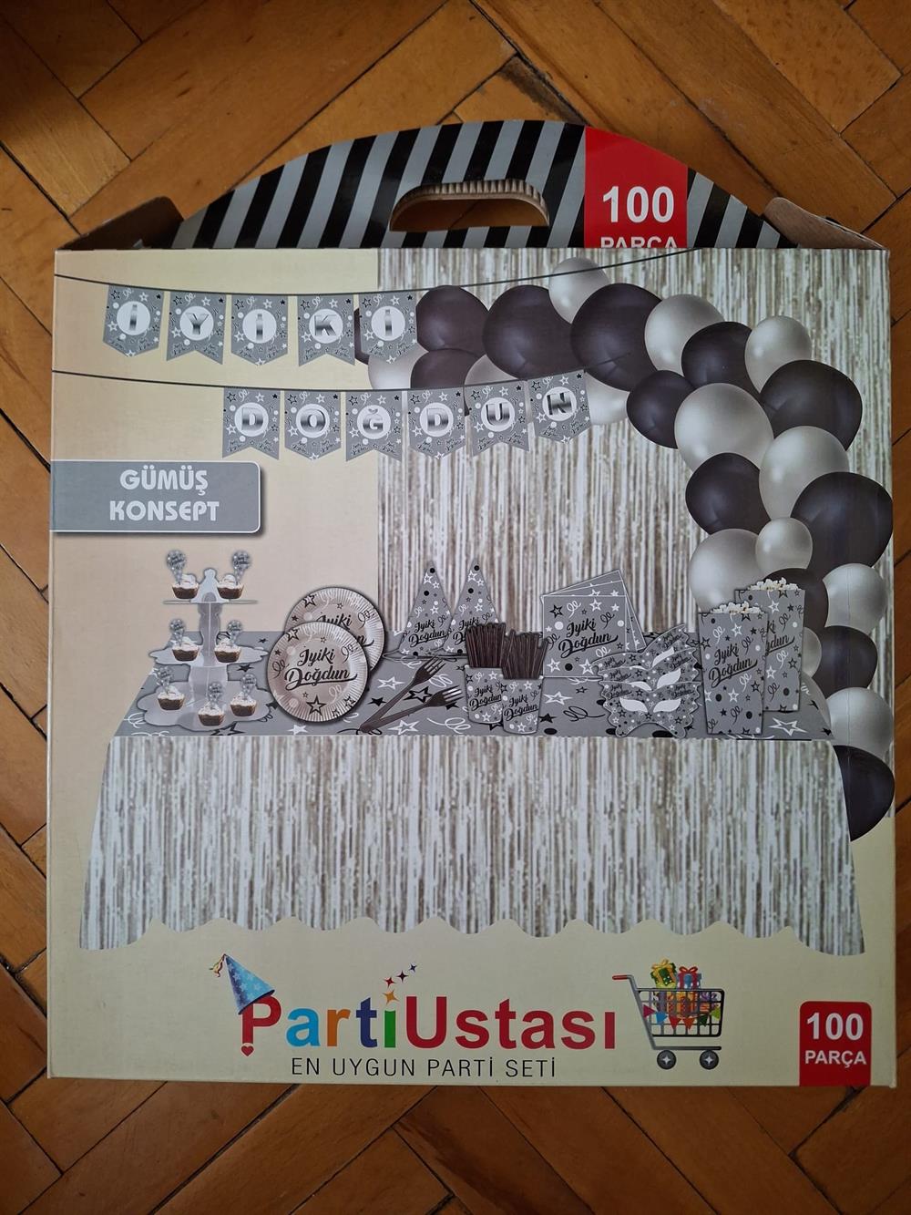 100 Parça Gümüş Konsept Doğum Günü Süsü