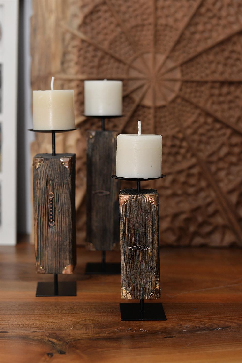 3 ADET TASARIM LÜKS AHŞAP ŞAMDAN