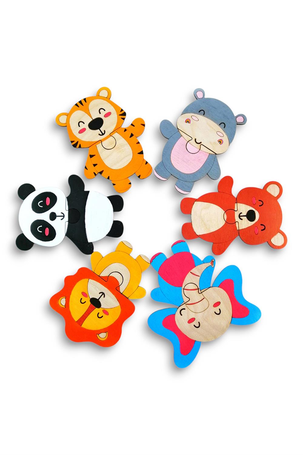 Ahşap Baby Puzzle 6 Hayvan, 2 Parçalı Yapboz