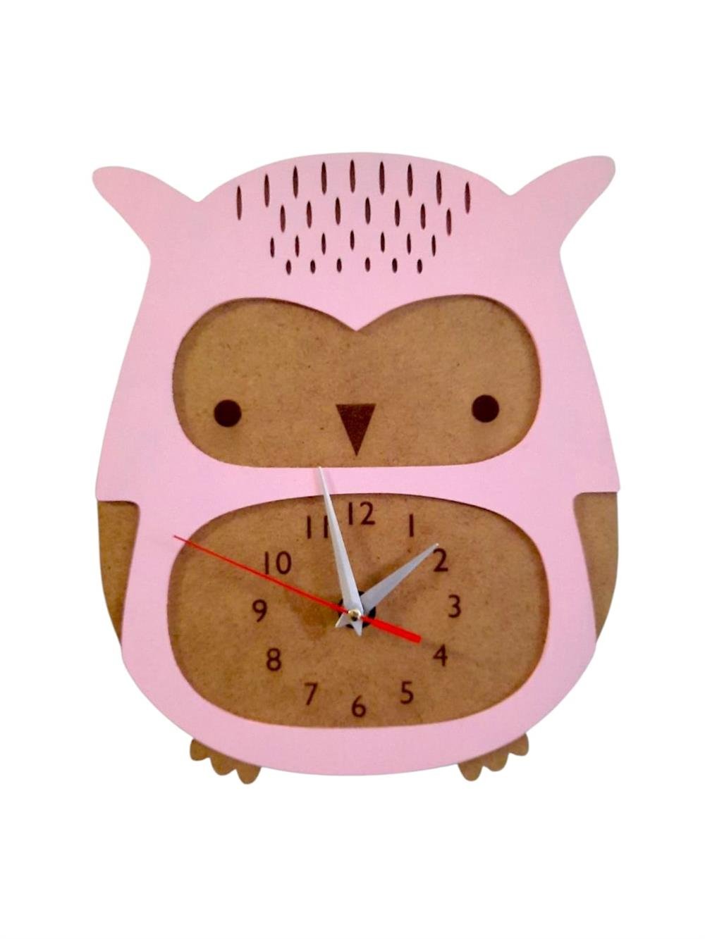 Baykuş Detaylı Pembe Çocuk Duvar Saati