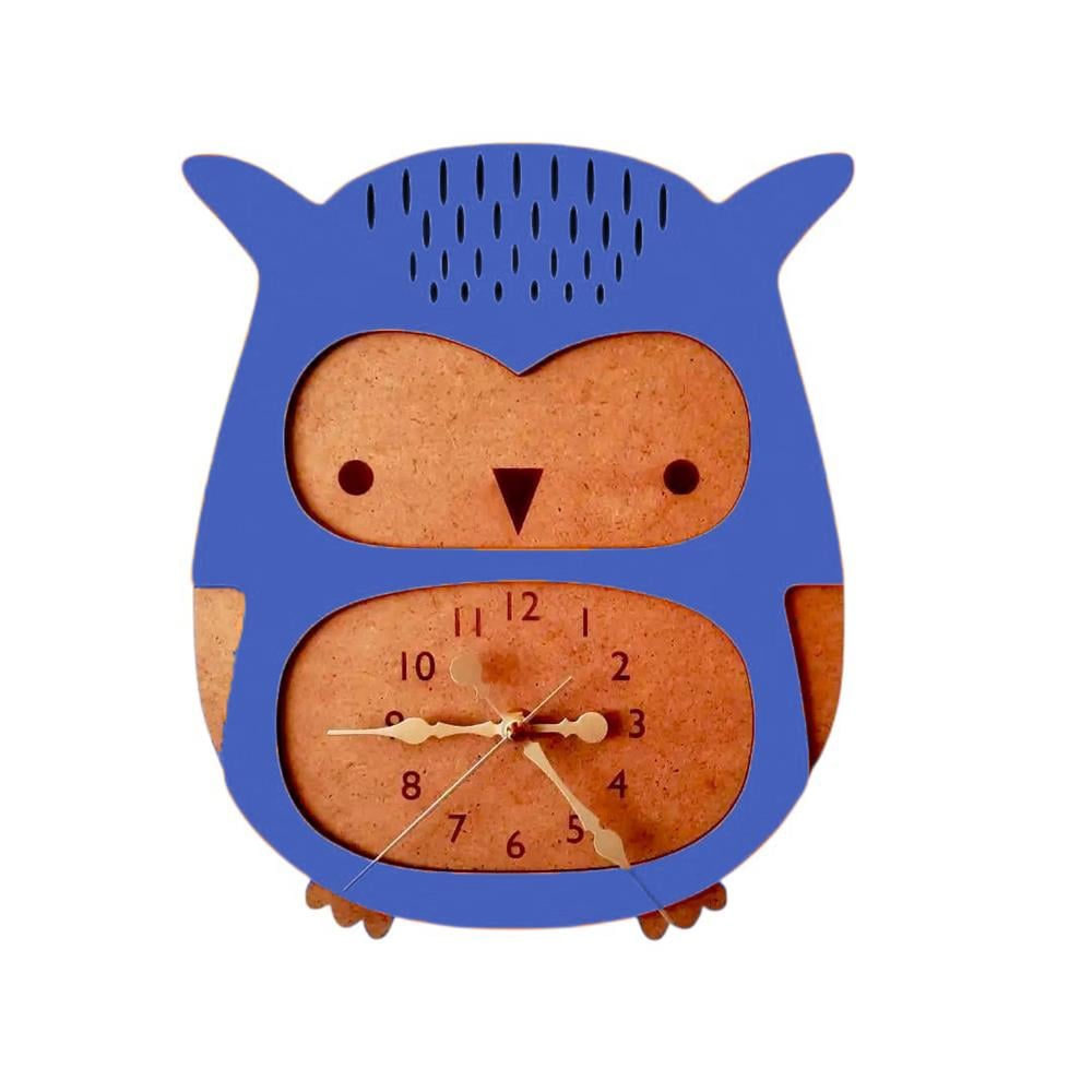 Baykuş Detaylı Mavi Çocuk Duvar Saati