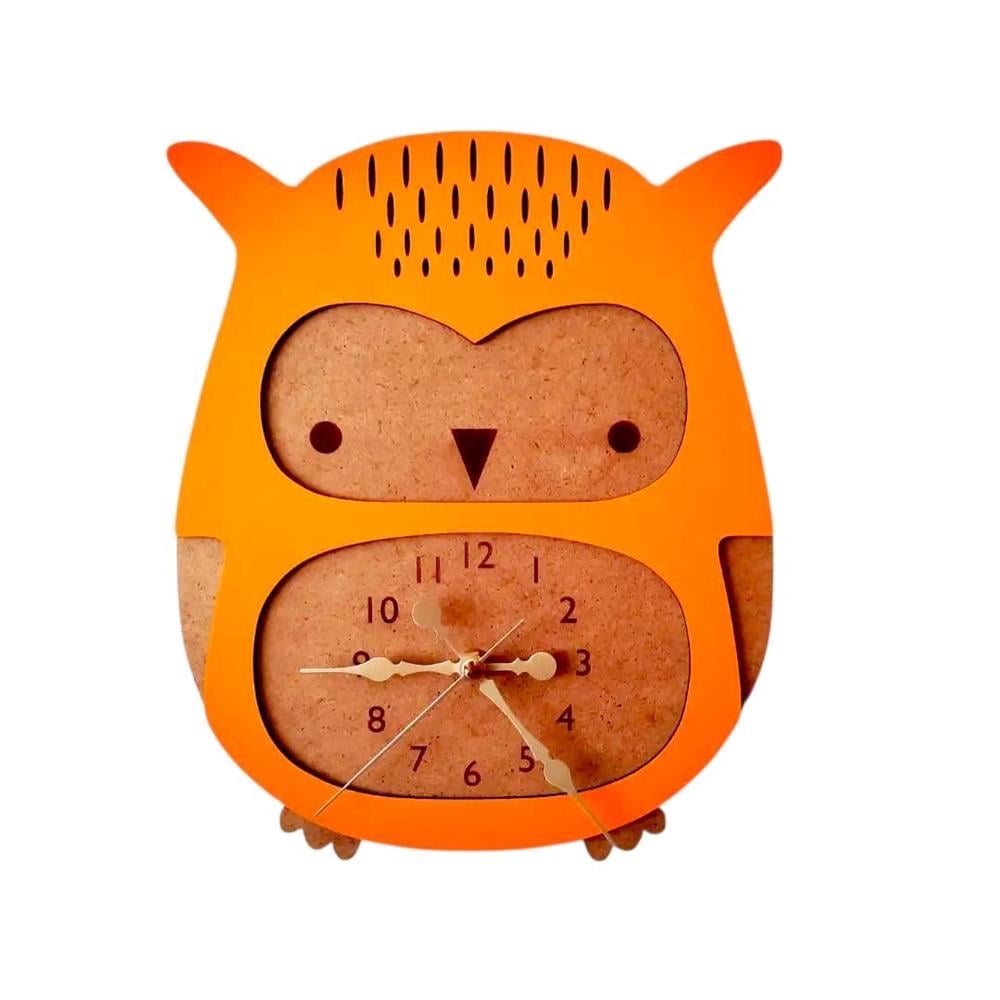 Baykuş Detaylı Turuncu Çocuk Duvar Saati