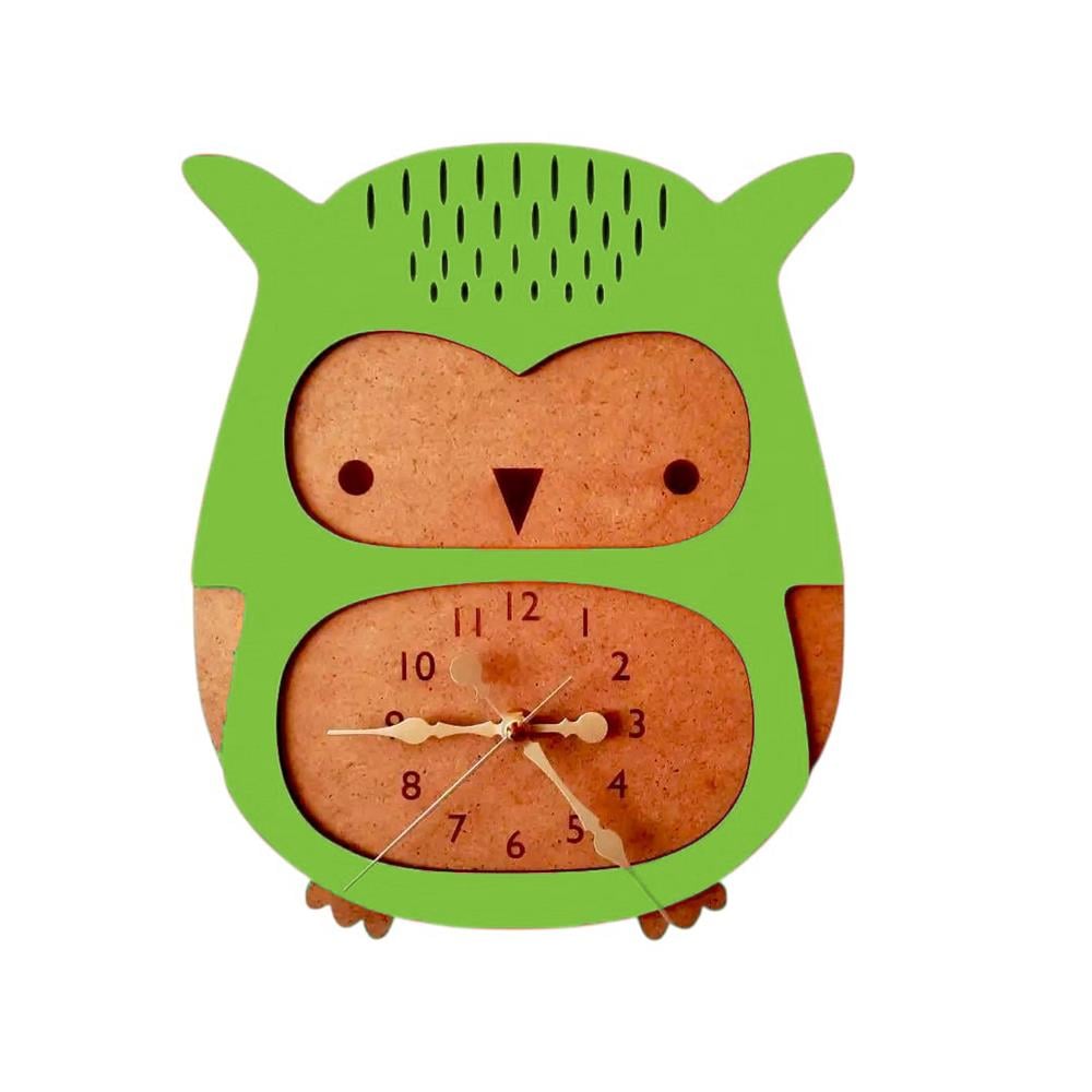 Baykuş Detaylı Yeşil Çocuk Duvar Saati