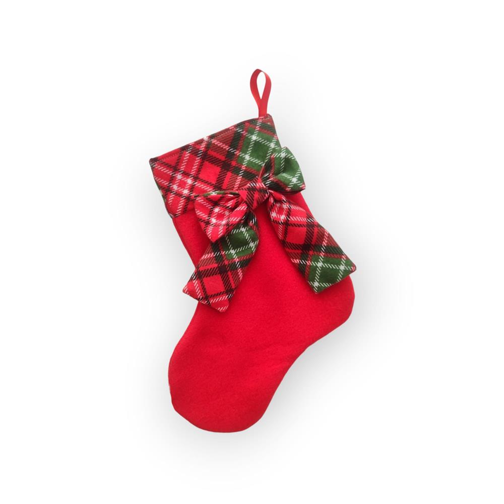 Ekose Kurdele Detaylı Tasarım Yılbaşı Temalı Hediye Çorabı