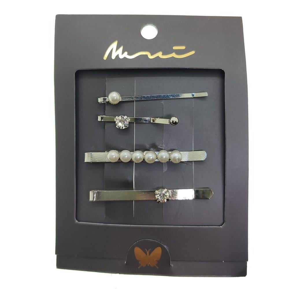 Gümüş Renk İncili Kombin Yan Toka