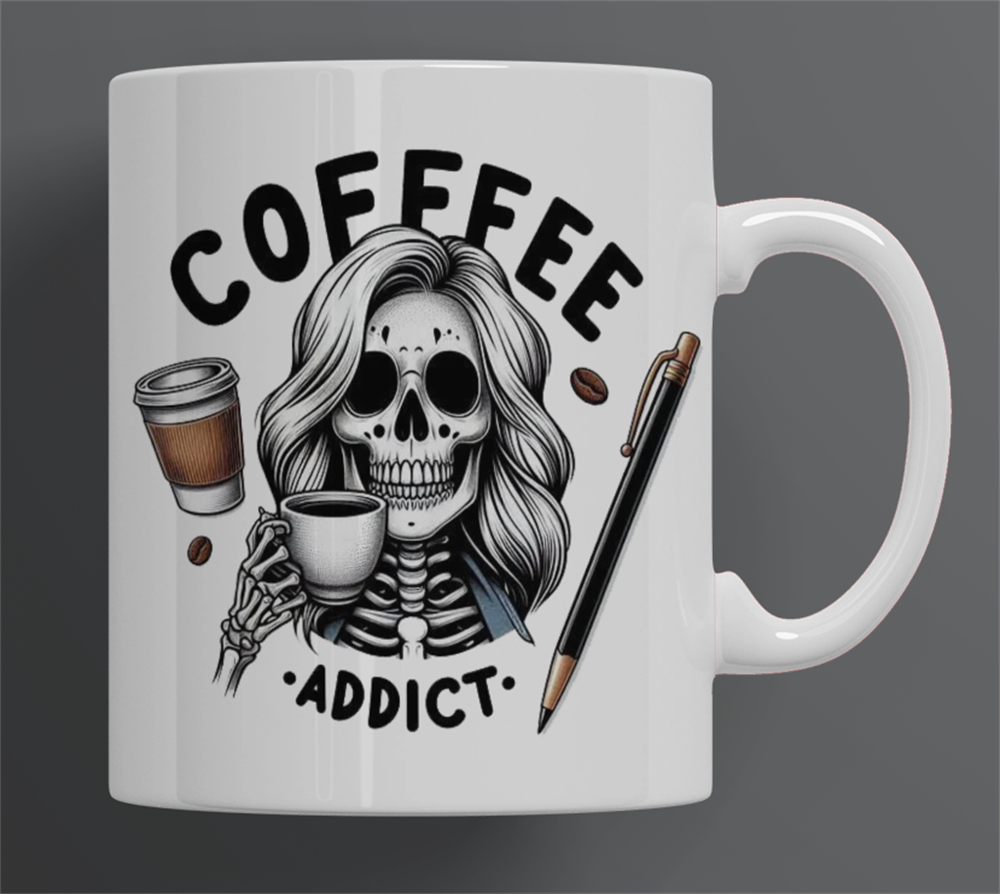 İskelet Kadın Detaylı Tasarım Beyaz Kupa